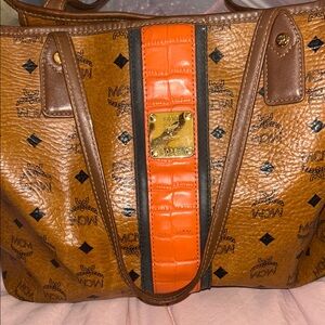 MCM Tan and Orange Tote Bag